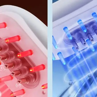 

Электрическая расческа для массажа кожи головы, красный, синий светодиодный светильник, EMS, вибрационная массажная щетка, против выпадения волос, аппликатор для масла кожи головы