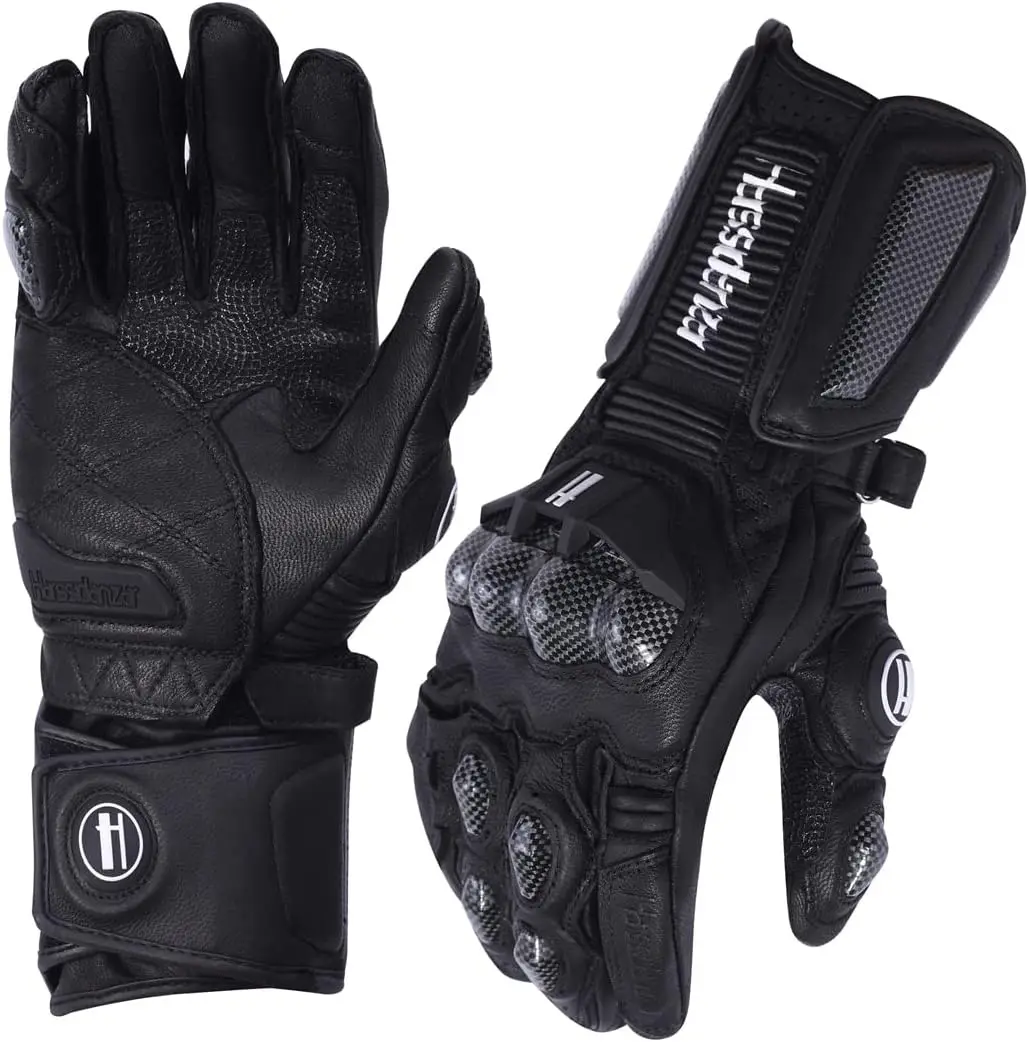 

Leather Motorcycle Gloves for Men Women, Carbon Fiber Knuckle Protection Motorbike Gloves, Full Finger Touchscreen, 30cm Length