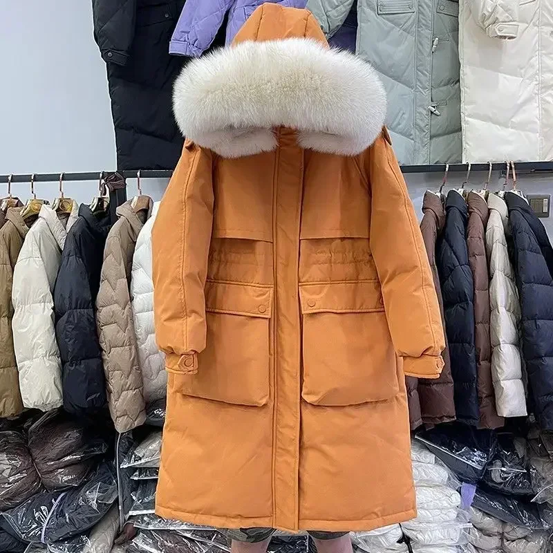 Abrigo de plumón de pato blanco grueso para mujer, Parkas a prueba de viento, chaquetas de plumón de longitud media, abrigo de invierno, nuevo