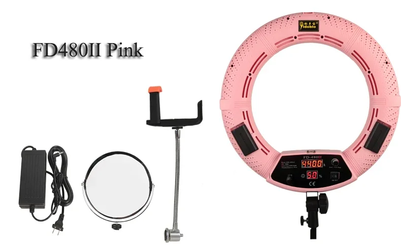 

Brand Yidoblo FD-480II Pink Bi-color Photo Studio Ring Light LED Video Light Lamp Photographic Lighting 96W 5500K 480LED Lights