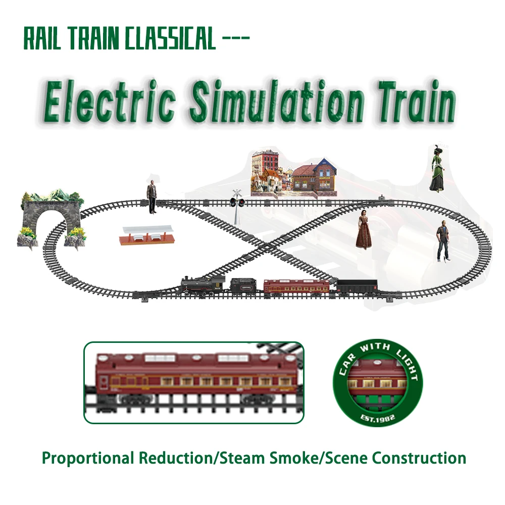 New Product Classic Railway Train Water Steam Locomotive Set with Smoke Simulation Model Electric Train Set With Light and Sound