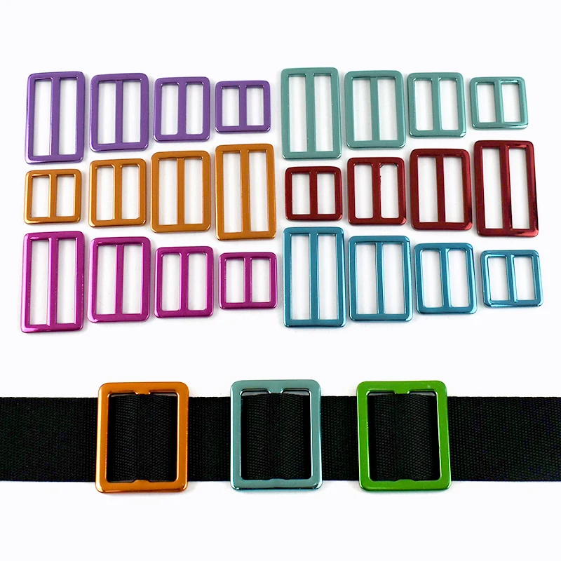 

5/10Pcs 20/25/32/38mm Colorful Metal Tri-Glide Buckles for Belt Bag Strap Adjust Slider Ring Buckle Dog Collar Webbing Fastener