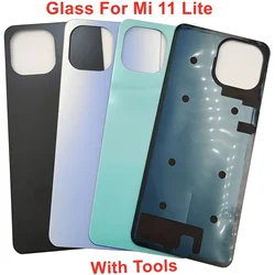 Glass Back Lid For Xiaomi Mi 11 Lite Hard Battery Cover Mi 11 Lite 5G NE Rear Door Housing Panel Case + Sticker Adhesive Glue