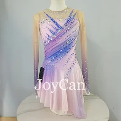 JoyCan Ice Figure  Skating  Dress Girls PInk Spandex Stretchy Competition Dance Wear Customized