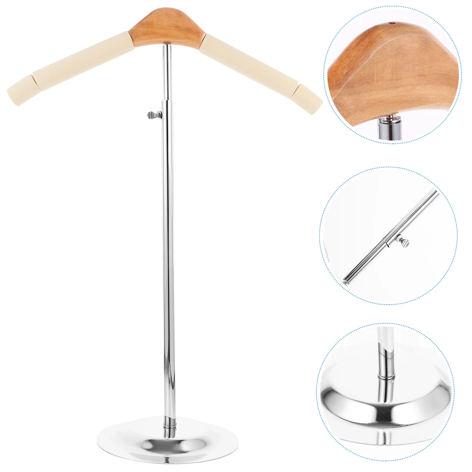 

T Shirt Display Stand Adjustable Stainless Steel Clothes Rack Wooden Base Portable Hanging Clothing Display Rack for Shops