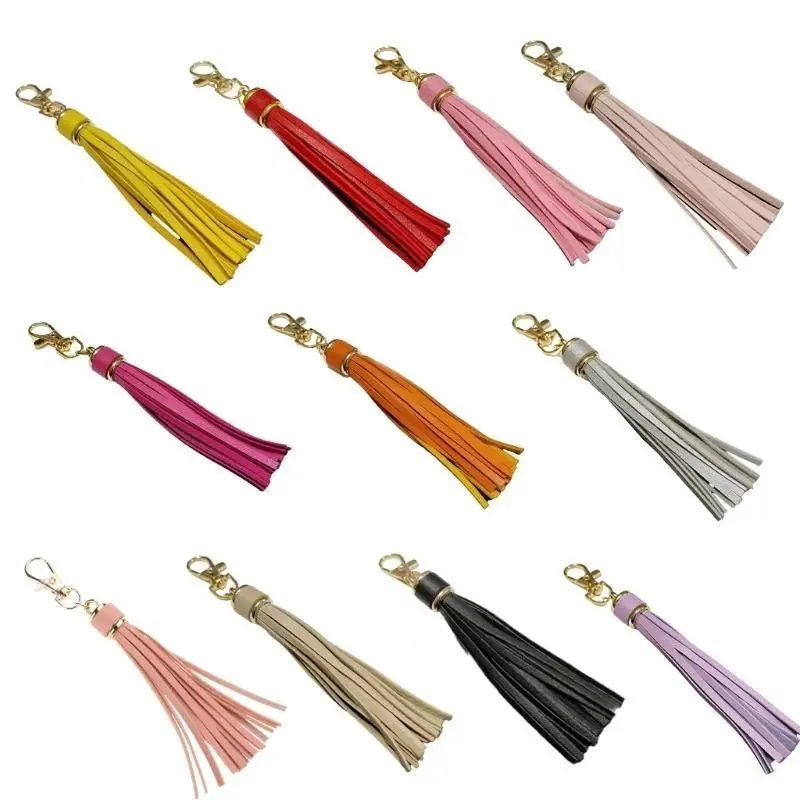 

E8BD Durable PU Leather Tassels Keychain Elegant Tassels Keyring Sturdy PU Leather Bag Charm For Bags And Purses