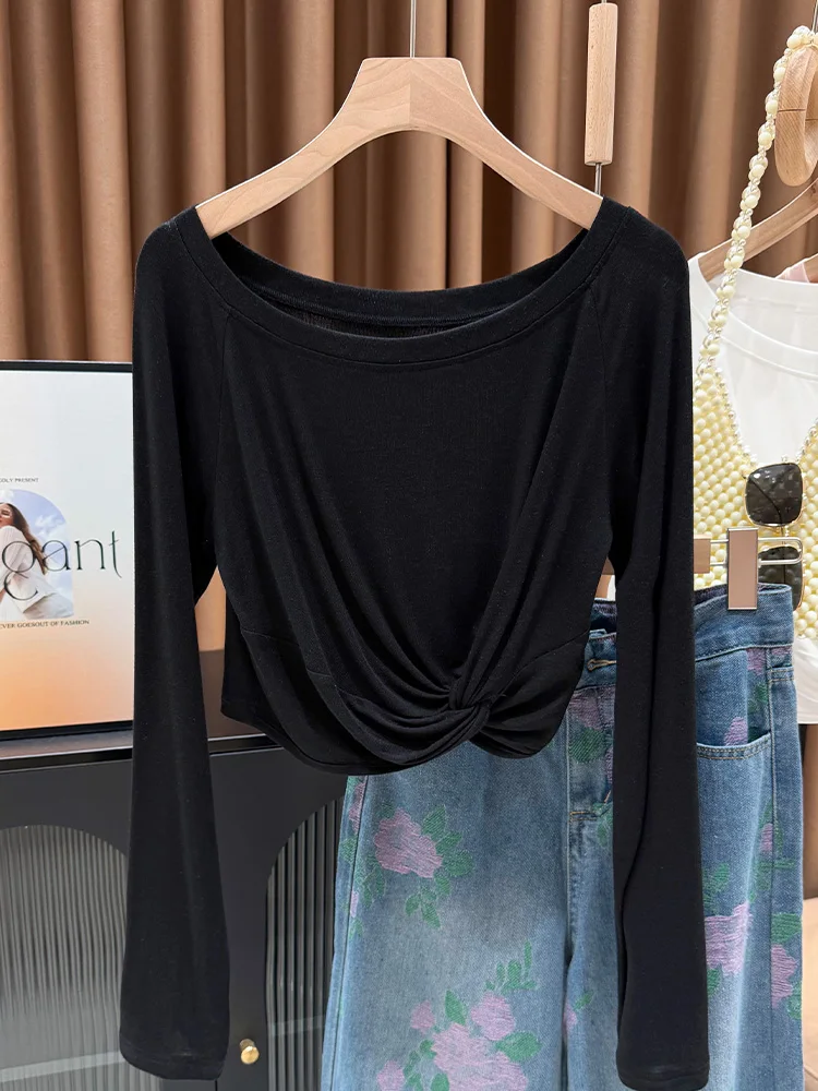 

Женская футболка с длинным рукавом Sweet Spicy для йоги и танцев, весна-лето, с узлом, открывающая живот, асимметричная, для джазовых танцев