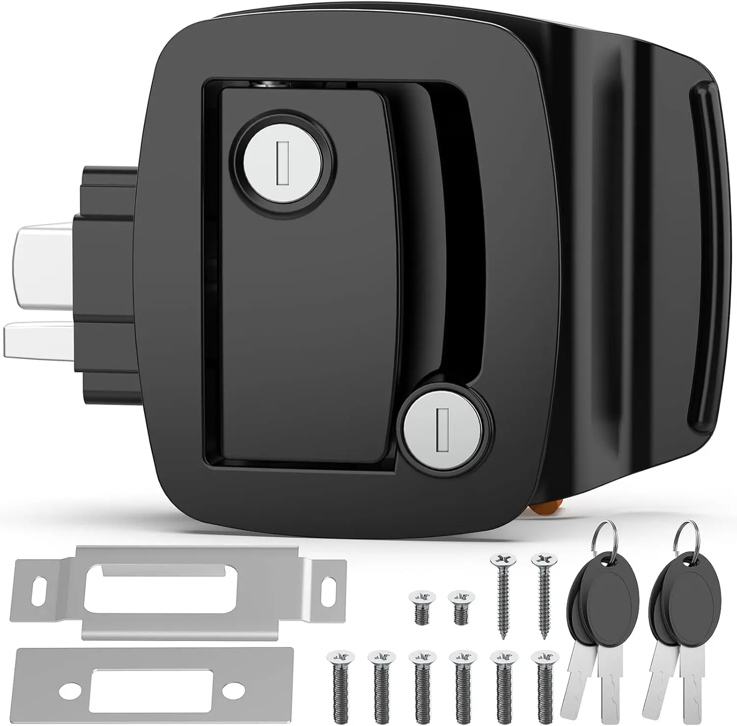 

Black RV Door Lock Replacement, Upgraded 100% Metal Door Handle Latch with Paddle Deadbolt fits Camper, Travel Trailer, 4 Keys