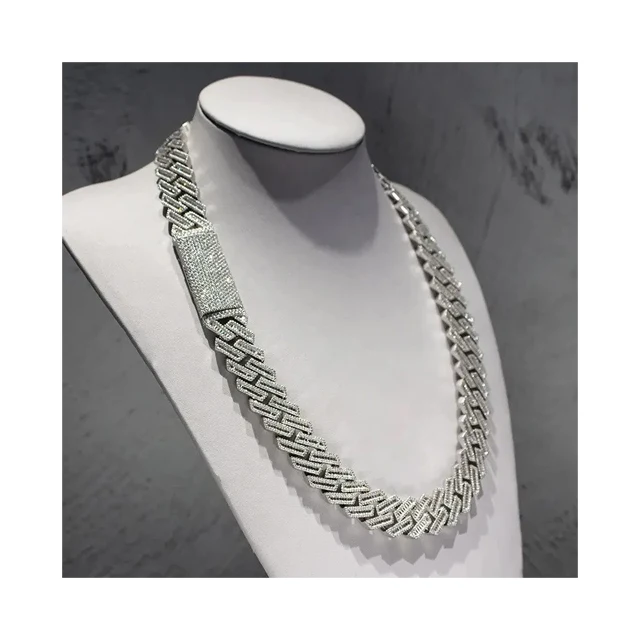 15mm Cuban Link Baguette Moissanite Iced Out - Silver Cuban Link Men and Women Hip Hop Jewelry Cuban Chain