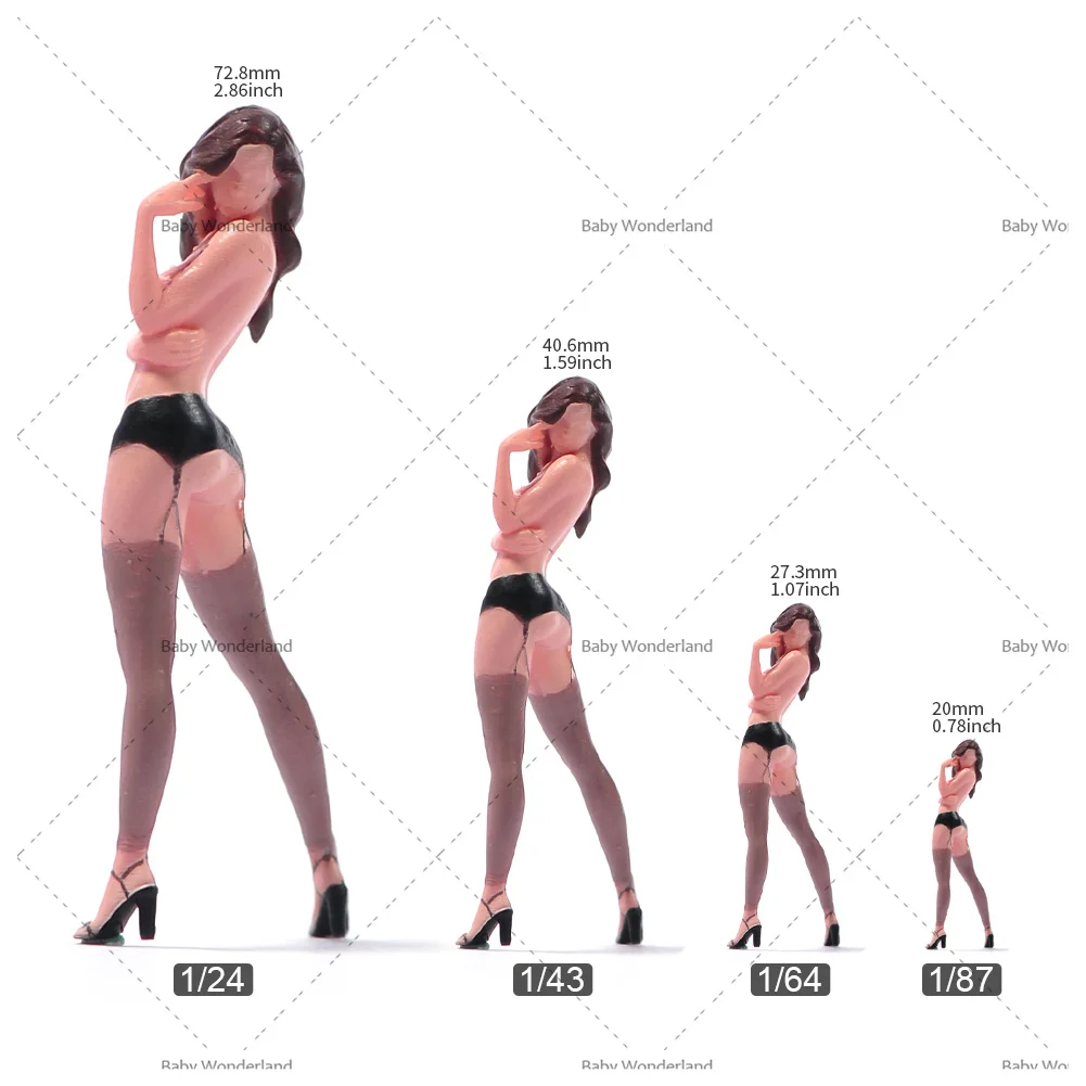 

In Stock 1/24 1/64 1/43 1/87 Beauty Women Black Stockings Female Scene Figure Doll Unpainted Model For Car Vehicles