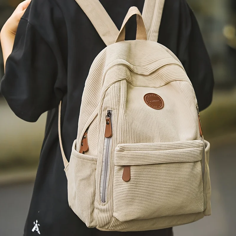 Olive Green Corduroy Backpack Large Capacity Backpacks Casual Daypack Work School Travel Ideal Gift for Students School