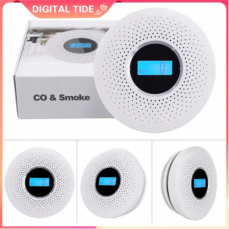 2-in-1 Carbon Monoxide Smoke Detector Alarm 85dB High Precision LCD Digital Display Sensitive CO Sensor for Home Hotel Safety