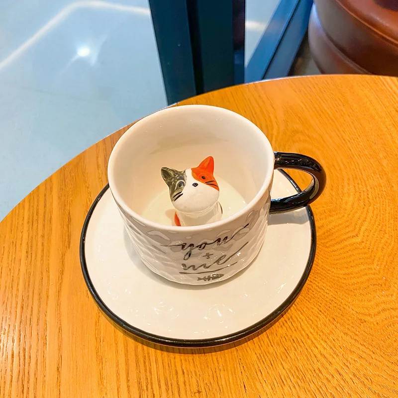 Creative Cute Cat Milk Cup Three-Dimensional Cartoon Ceramic Coffee Mug Korean Style Fashion Office Water Cups 2022