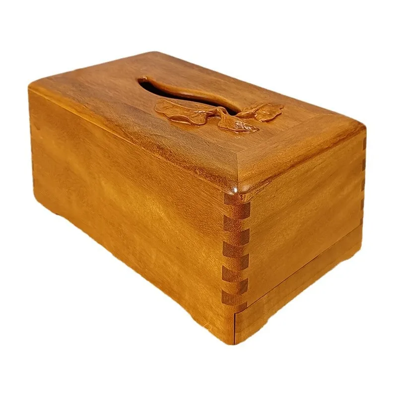 

Solid wood clover tissue box, cultural engraving paper storage box