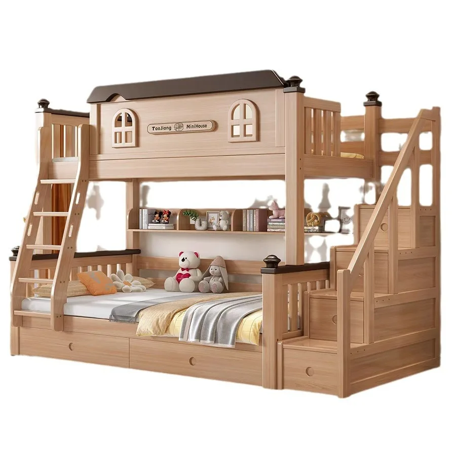 #All solid wood upper and lower beds Bunk beds Household high and low beds Double upper and lower bunk wooden Children's