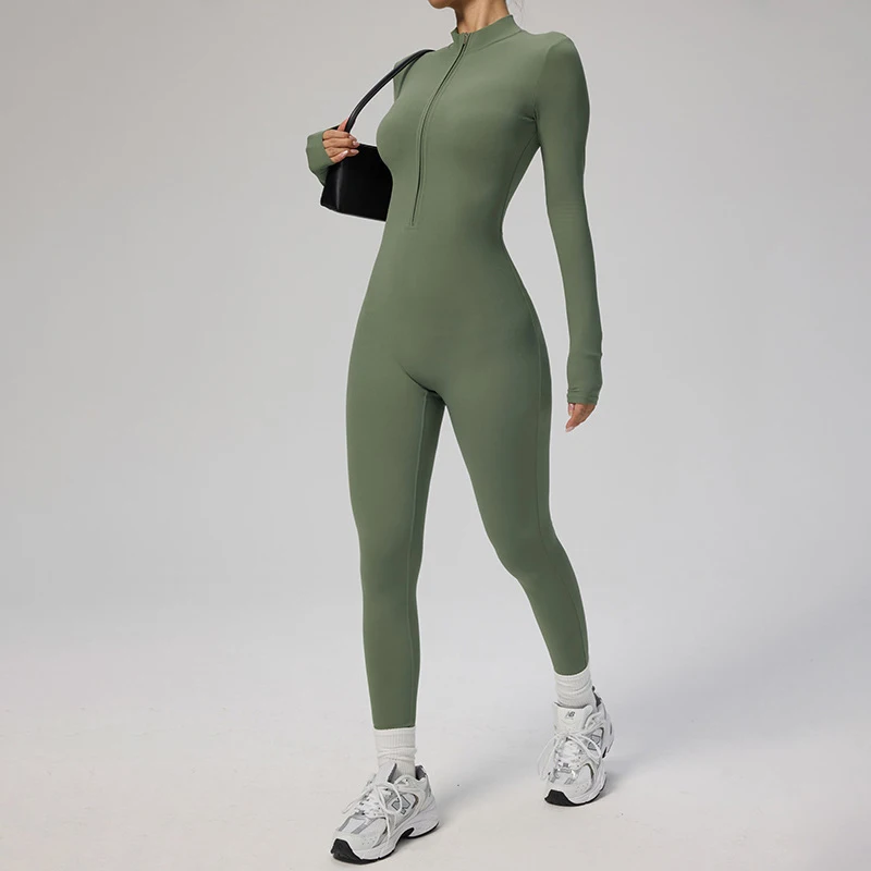 TRY TO BN Dames jumpsuit met lange mouwen, rits, shapewear bodysuit, yoga fitness, één geheel, tights, gymkleding, mono deportivo mujer