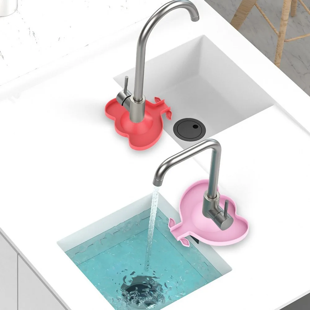 Cute Flower Shape Silicone Faucet Mat Countertop Protector Washable Water Drain Pad Splash-proof Sink Splash Pad Kitchen