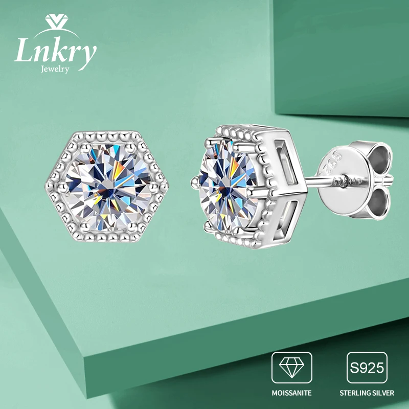 

Серьги Lnkry из стерлингового серебра 925 пробы в форме шестиугольника, сертифицированные 6,5 мм серьги-гвоздики с муассанитом для женщин, 2025 г., модные ювелирные изделия, подарки