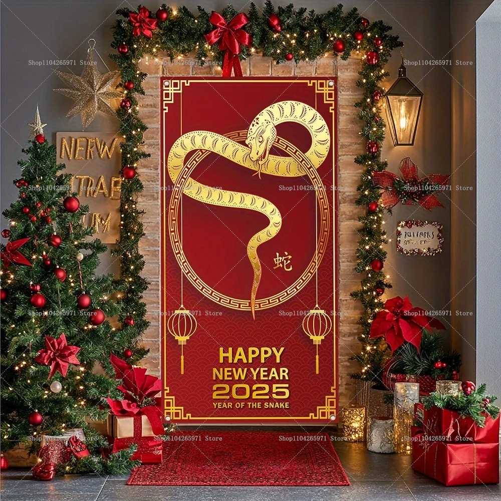 2025 Year Of The Snake Spring Festival Door Cover Photography Background Party Decoration Chinatown Photo Front Door Decoration