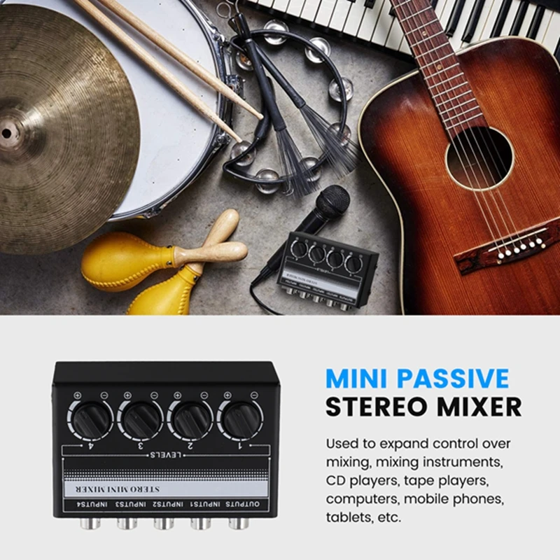 N91R-Mini Stereo Audio Mixer 4-Channel Passive Mixer Portable Audio Mixer Lotus Socket Input For Live Studio CD Players
