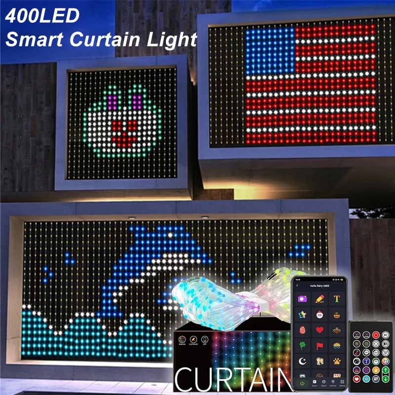 

Smart RGB Curtain Lights Bluetooth App DIY Control LED String Waterproof Fairy Light USB Plug Text Pattern Party Room Decor
