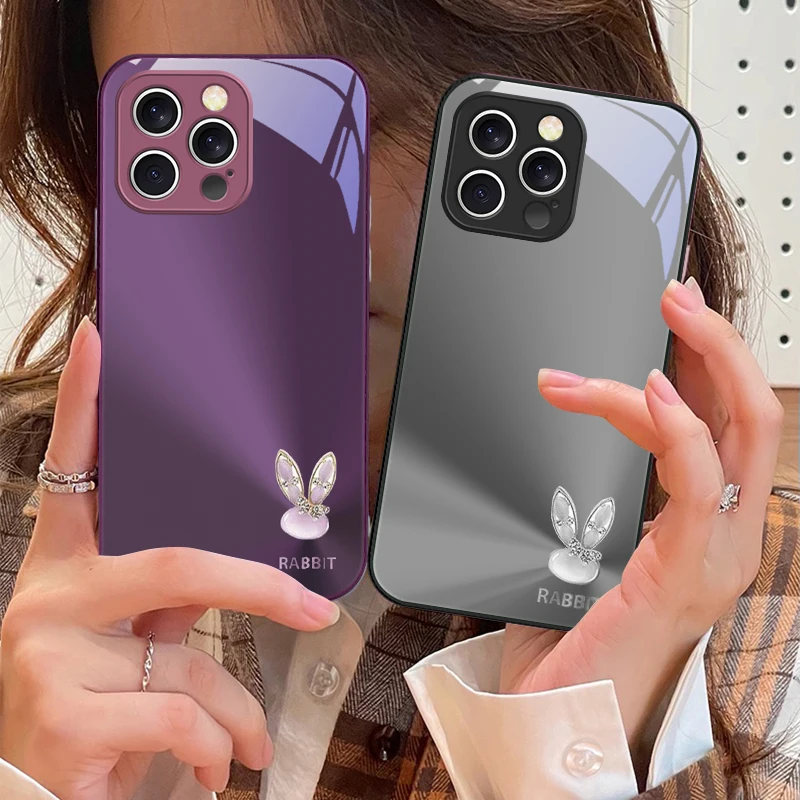

A cute light blue rabbit For iPhone 17 Air 16 E 15 14 13 Plus 12 mini 11 17 Pro Max XR Xs Max 16E 7 8 Tempered Glass Phone Case