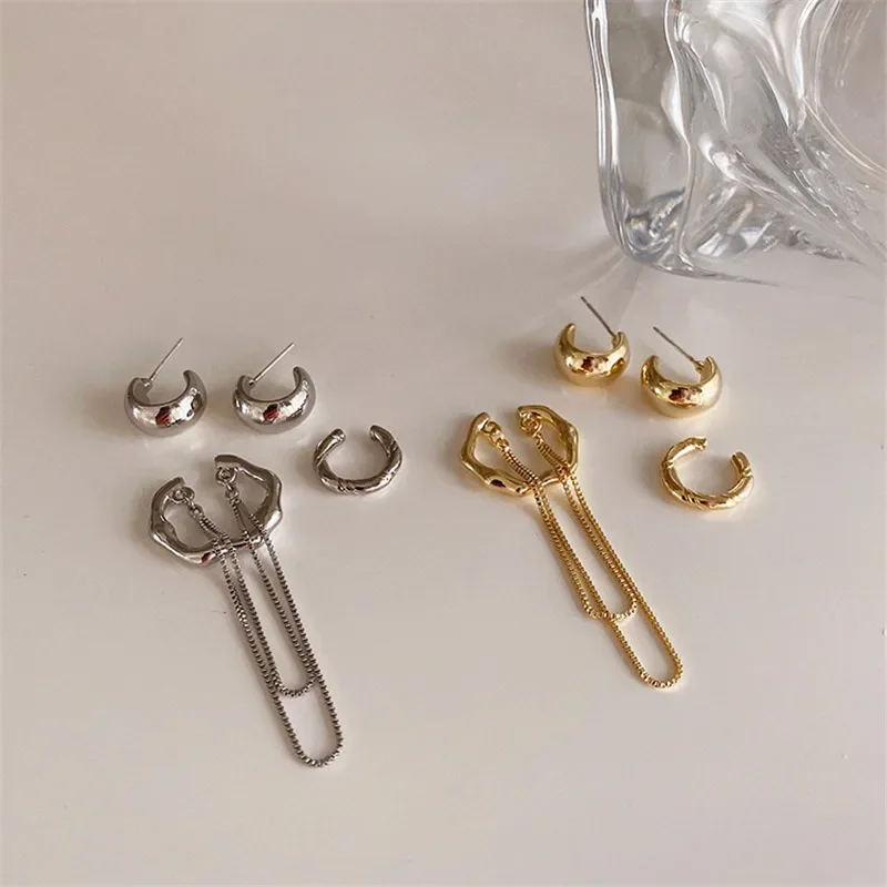 4Pcs Vintage Geometric Ear Cuff Set Korean Gold Color Irregular Ear Cuff Cute Cartilage No Pierced Clip Earrings Women's Jewelry