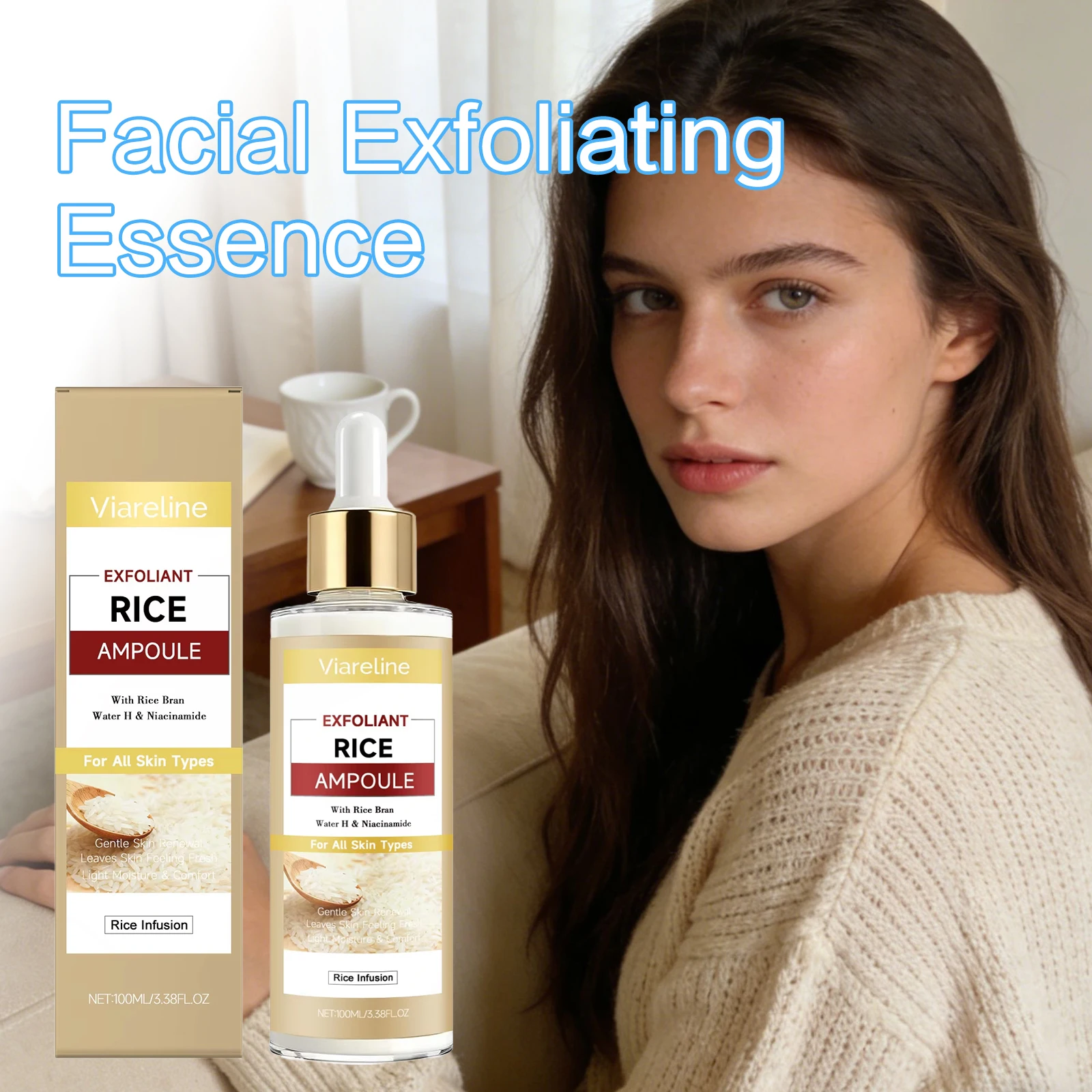 

VIARELINE Rice Exfoliate Essence Remove Dead Skin Shrink Pores Remove Blackheads Hydration Oil Control Whiten Face Clean Essence