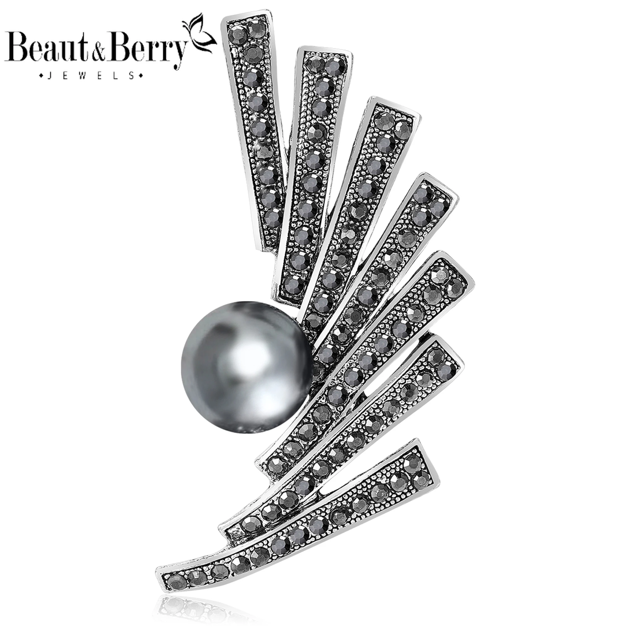 Beaut&Berry Vintage Rhinestone Pearl Flower Brooches for Women Unisex Bow Pins Casual Party Accessories Gifts