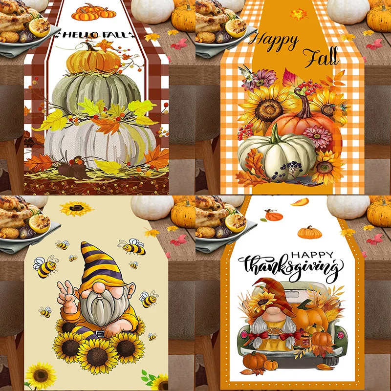 

New Table Runner Thanksgiving Fall Pumpkin Linen Dining Table Runner Festival Decoration Gnome Christmas Wedding Linen Decor