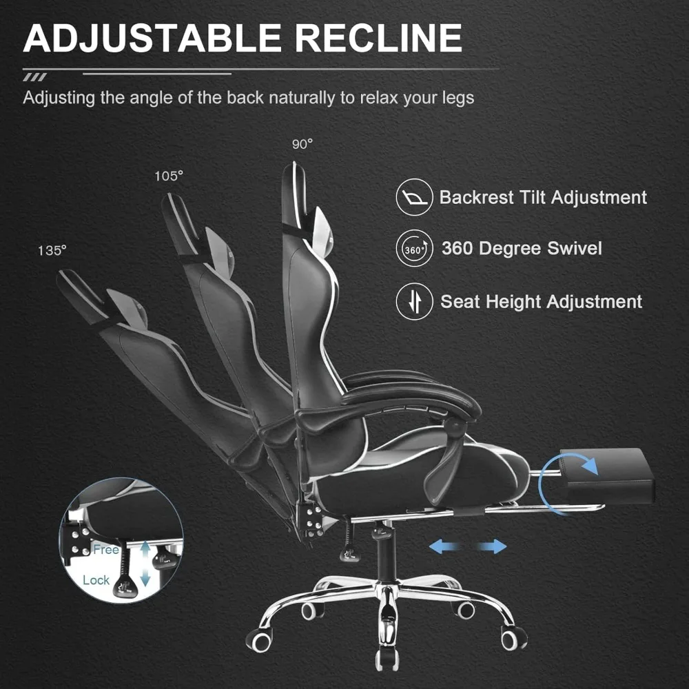 Office Chair, with Footrest and Lumbar Support, with 360°-Swivel Seat and Headrest, Height Adjustable Office Chair