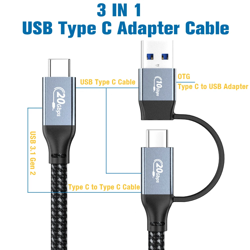 Type C Charge Cable Fast Charger Cord OTG USB C Adapter Phone Data Converter 2 In 1 Short Wire 5A 100W for Macbook M2 Steam Deck