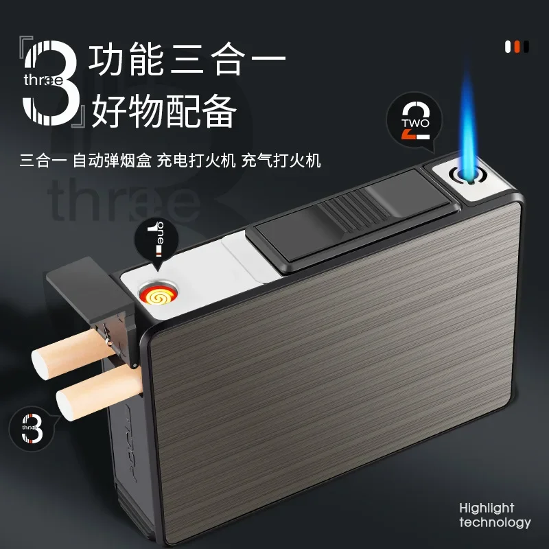 

Интеграционный портсигар, металлическая турбо-зажигалка, 20 палочек для сигарет, бутановая газовая ветрозащитная зажигалка, коробка для сигарет, мужской подарок