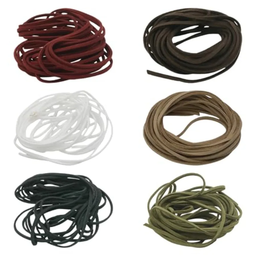 6 Pcs 4.37 Yard Multicolored Natural Leather Cords, Flat Leather Rope Thread Cord, Braiding String for Jewelry Making/Braided B