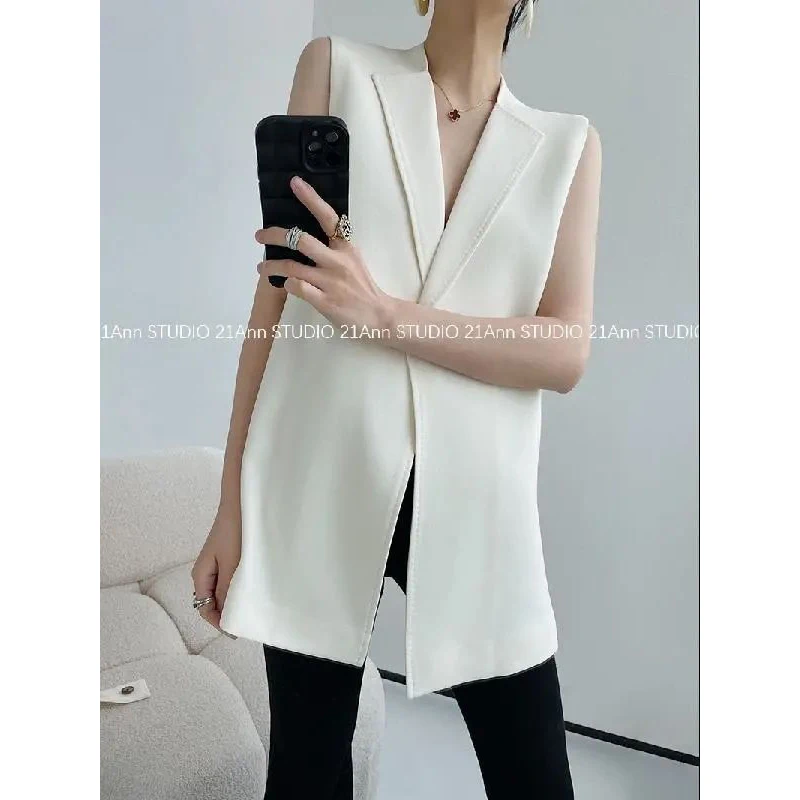 

Женский весенне-осенний простой офисный женский однотонный жилет со шнуровкой и v-образным вырезом, женские модные темпераментные повседневные топы без рукавов