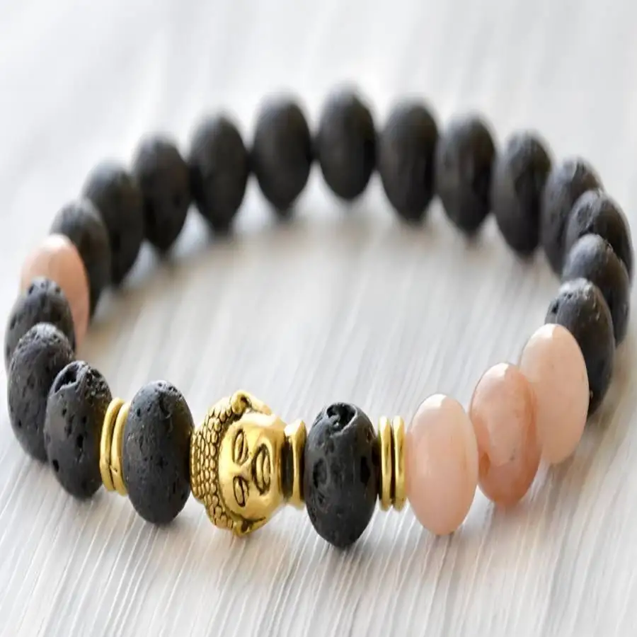 

8mm Lava Stone Beads Buddha Mala Bracelet zazen Men's Prayer Bohemian Zen Mala Hand Natural stone Nirvana Tibetan Jewelry
