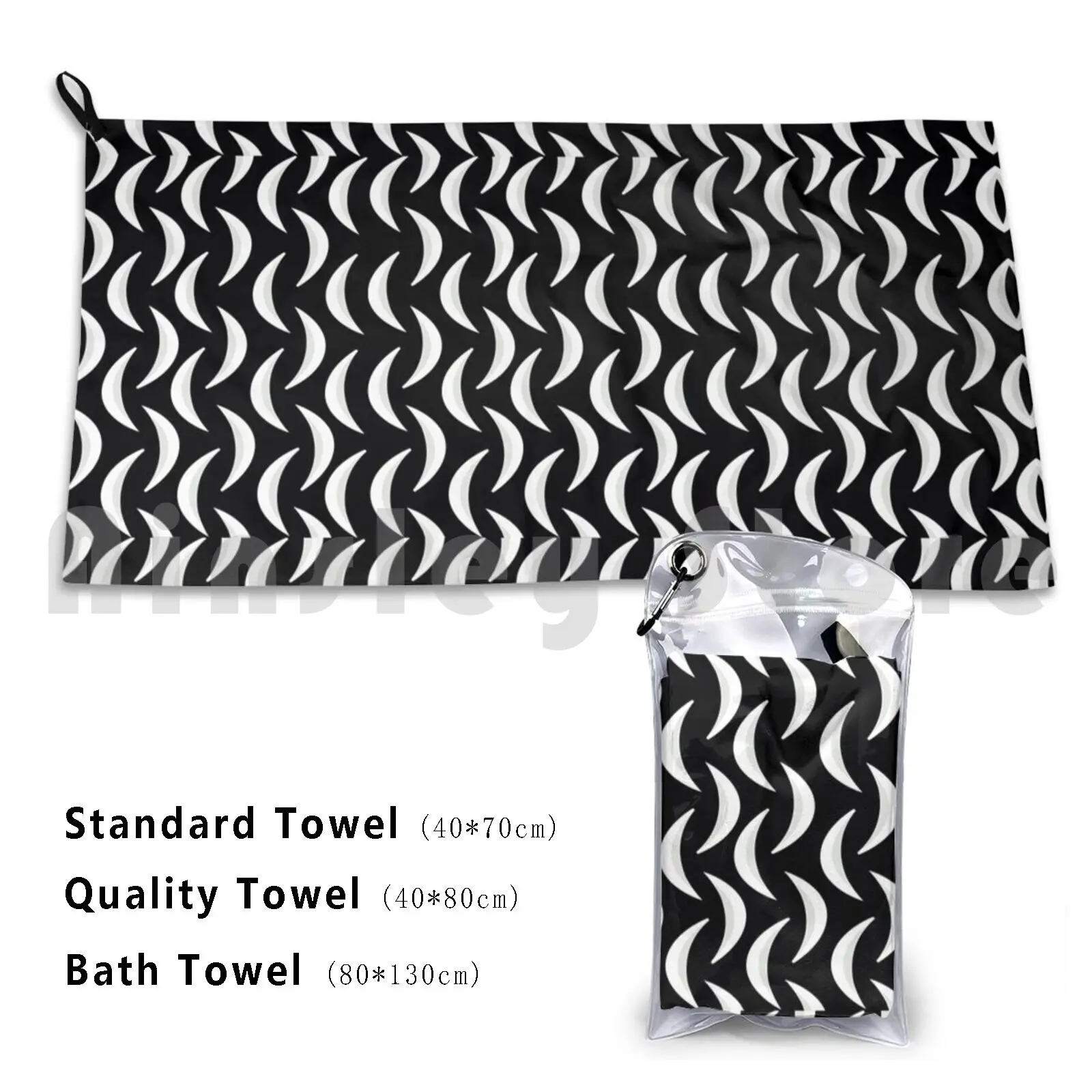 Half Moon Patterns Classic Gift Beach Towel Quick Dry Quality Towel Half Moon Pattern White Black Texture Classic Funny