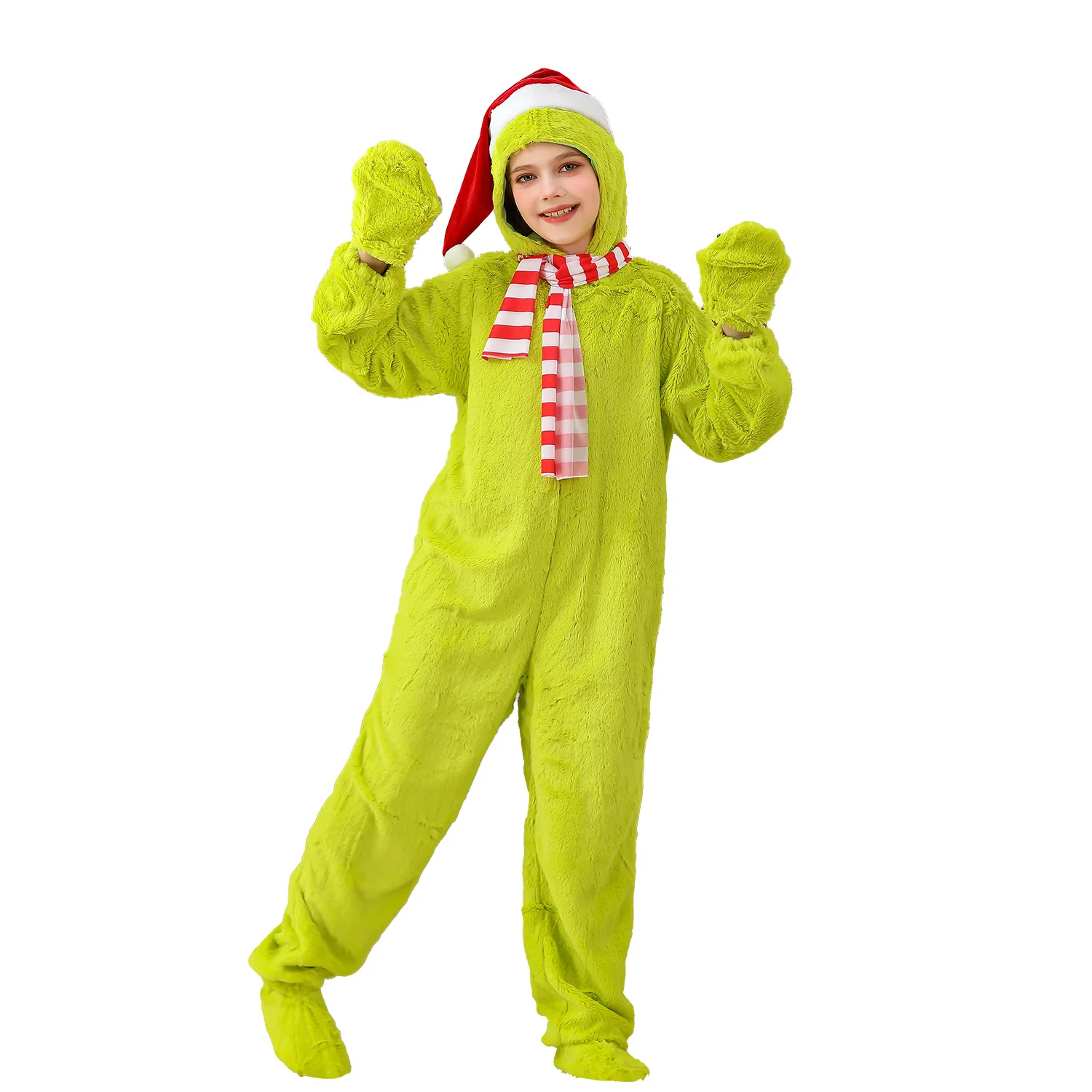 

Christmas Green Monster Costume Kids Christmas Clothes Set Plush Tops and Elastic Waist Pants Outfits Child Fuzzy Suits