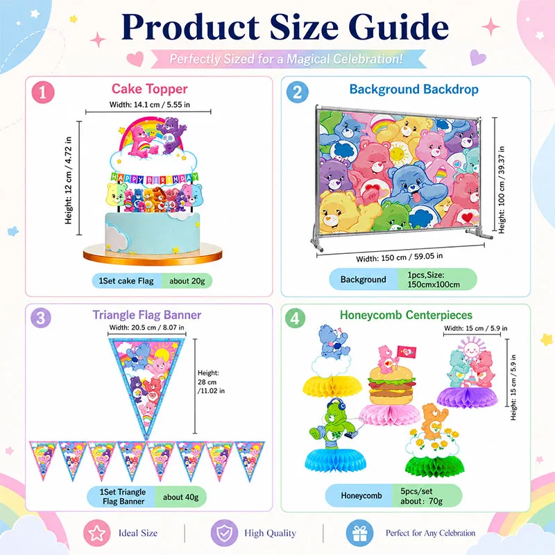 Care Bear Colorful Bear Birthday Party Supplies Plate Honeycomb Flag Background Balloon Set For Festival Celebration Table Decor view 6