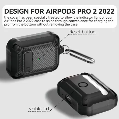 Carbon Fiber Texture Shockproof Case For Apple AirPods Pro 3 2 AirPods 4 3 Cover Earbuds Accessories Keychain Switch Fundas
