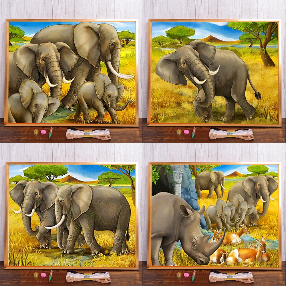 Wild Animal Elephant Printed Canvas Cross Stitch Patterns DIY Embroidery Needlework Sewing Hobby Knitting Jewelry Design Stamped