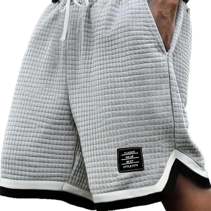 

Удлиненные мужские шорты вафельного вязания, эластичный шнурок, летние повседневные дышащие мягкие однотонные шорты