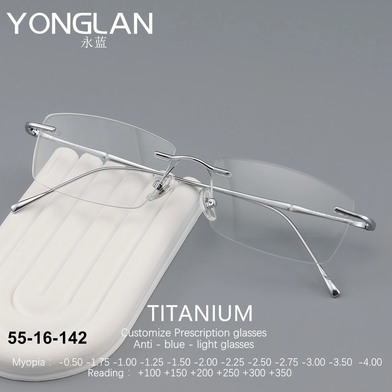 

New Anti-blue Light Ultra-light Pure Titanium Frameless Square Glasses Frame Custom Myopia Prescription Glasses Reading Glasses