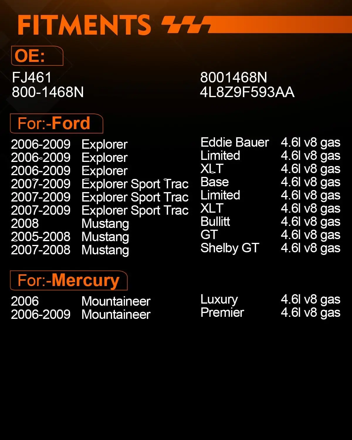 Bilusi FJ461 حاقن الوقود لفورد موستانج اكسبلورر سبورت تراك 2005-2009 ل ميركوري ماونتينير 2005-2010 4.6L
