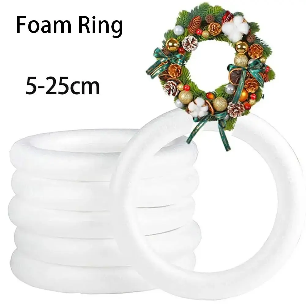 1Pcs 5/7/8/10/12/15/17/20cm White Round Polystyrene Foam Ring For Christmas Crafts DIY Handmade Wreath Wedding Party Decorations