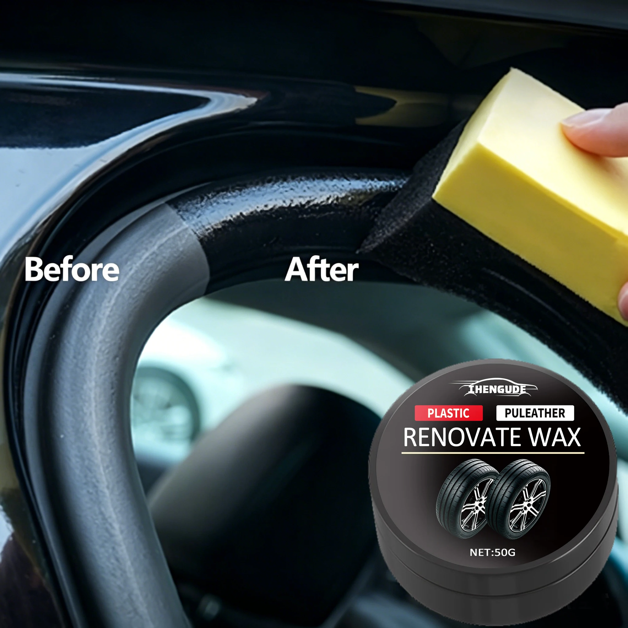 Universal Rubber Renewal Wax - Long-Lasting Black Coating Restoration, Leather Repair and Polishing, Waterproof Car Detailing Care view 3