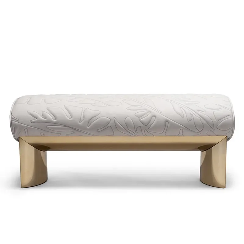 Light luxury household door shoe change stool bedside stool stainless steel sofa low stool leather art designer restaurant bench