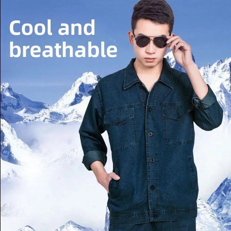 Lightweight Long Sleeve Denim Workwear Set for Men Summer  Welding And Maintenance Anti-Heat Safety Uniforms view 3