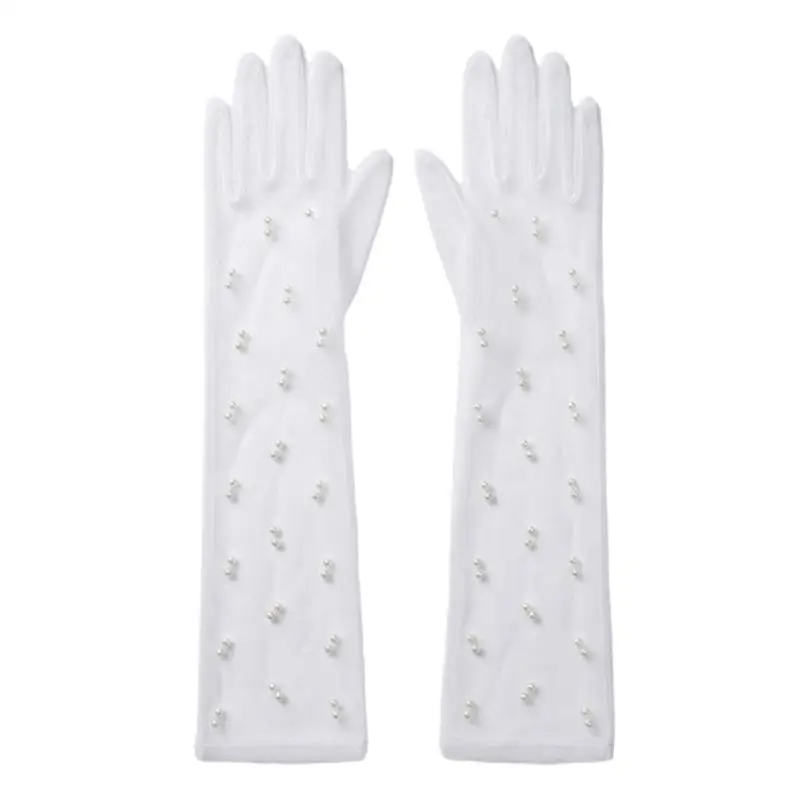 A52E Wedding Armwear Sheer Mesh Long Bridal Gloves for Bride Ceremony, Photography Styling, and Reception Occasion