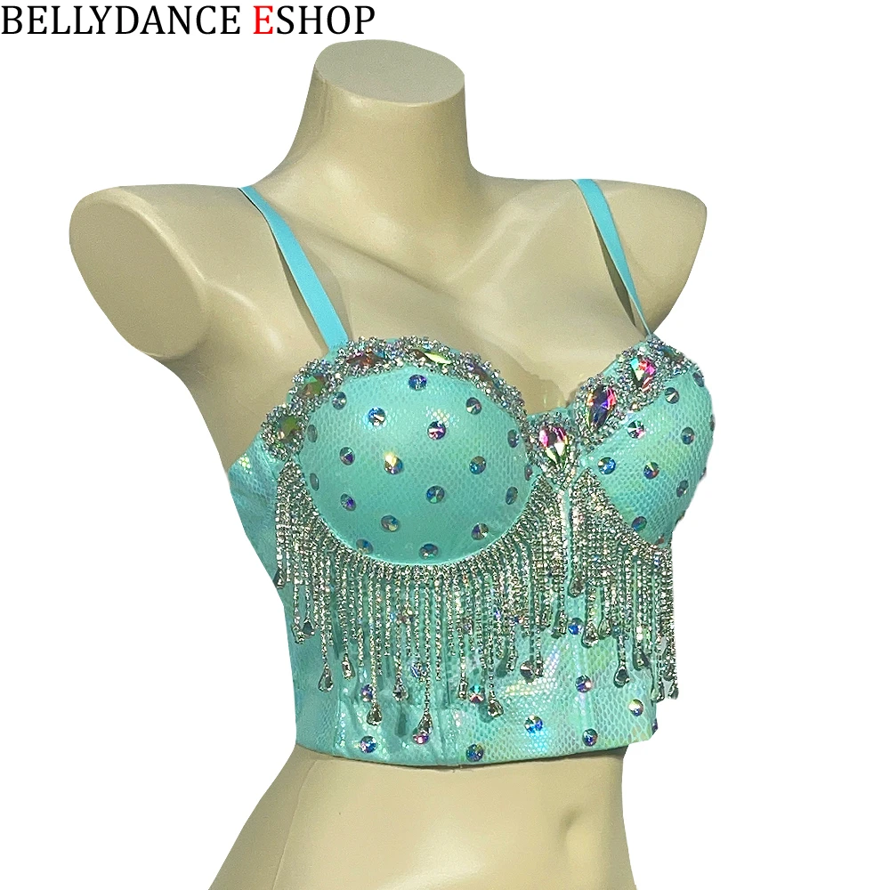 New Women\'s Nightclub Partywear Pole Dancing Costume Rave Bra Corset Top Camis Rhinestone Inlay Bras Crop Tops Women Push Up Bra